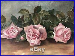 Antique Roses Oil Painting Signed J. Johnson Framed C. 1900