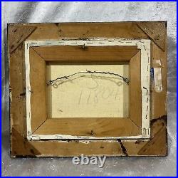 Antique SIGNED Landscape Art Oil Painting Autumn Trees Lake Brown Gesso Frame
