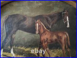 Antique Signed Horse Oil on Board Painting