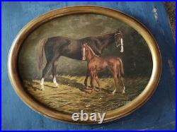 Antique Signed Horse Oil on Board Painting