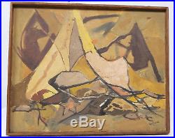 Antique Signed Vintage Mid Century Modern Abstract MCM Painting Ruth Baker