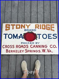 Antique VTG 1940s Hand Painted Metal Tomatoes Farm Vegetable Sign AD WV 45x25