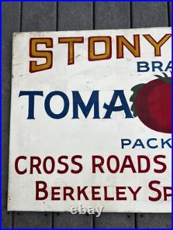 Antique VTG 1940s Hand Painted Metal Tomatoes Farm Vegetable Sign AD WV 45x25