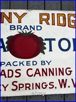 Antique VTG 1940s Hand Painted Metal Tomatoes Farm Vegetable Sign AD WV 45x25