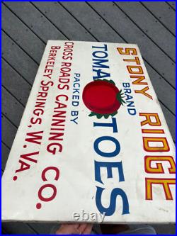 Antique VTG 1940s Hand Painted Metal Tomatoes Farm Vegetable Sign AD WV 45x25