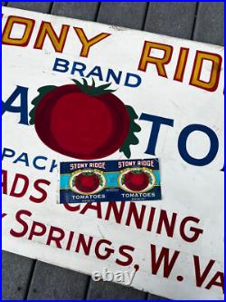 Antique VTG 1940s Hand Painted Metal Tomatoes Farm Vegetable Sign AD WV 45x25