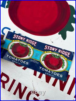 Antique VTG 1940s Hand Painted Metal Tomatoes Farm Vegetable Sign AD WV 45x25