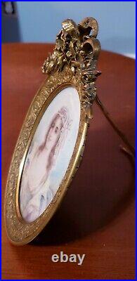 Antique Victorian French Gold Gilt Frame Miniature Signed Painting Portrait Lady