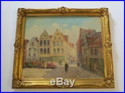 Antique Vintage 24 Inch Oil Painting Landscape City Flower Vendors European Frc