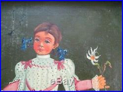 Antique Vintage Agapito Labios Oil Painting Mexico Mexican Portrait Girl Child