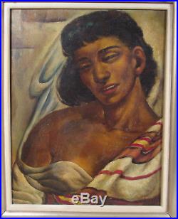 Antique Vintage Black Female Woman Ashcan Oil Painting Portrait Signed Dated'24