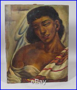 Antique Vintage Black Female Woman Ashcan Oil Painting Portrait Signed Dated'24