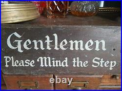 Antique Vintage Hand Painted wooden pub hotel shop sign gentlemen warning