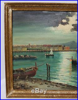 Antique Vintage Italian Naples Oil On Canvas Painting Ciappa Harbor Scene Signed