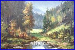Antique Vintage Landscape Oil Painting Mountain River Forest Signed