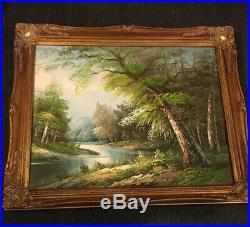 Antique Vintage Large Gilt Ornate Gold Framed Landscape Oil Painting Signed