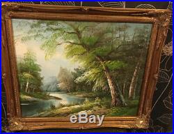 Antique Vintage Large Gilt Ornate Gold Framed Landscape Oil Painting Signed