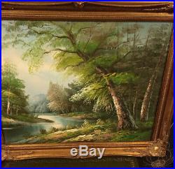 Antique Vintage Large Gilt Ornate Gold Framed Landscape Oil Painting Signed