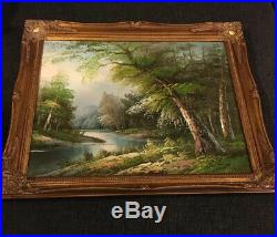 Antique Vintage Large Gilt Ornate Gold Framed Landscape Oil Painting Signed