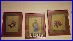 Antique Vintage Lot 3 Chinese Painting Silk Philosopher Men Signed Stamp