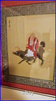 Antique Vintage Lot 3 Chinese Painting Silk Philosopher Men Signed Stamp