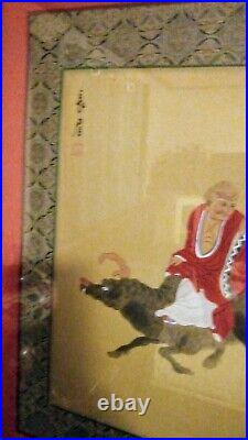 Antique Vintage Lot 3 Chinese Painting Silk Philosopher Men Signed Stamp