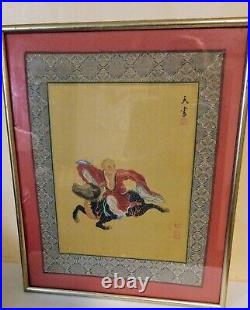Antique Vintage Lot 3 Chinese Painting Silk Philosopher Men Signed Stamp