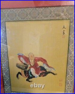 Antique Vintage Lot 3 Chinese Painting Silk Philosopher Men Signed Stamp