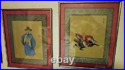 Antique Vintage Lot 3 Chinese Painting Silk Philosopher Men Signed Stamp