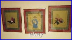Antique Vintage Lot 3 Chinese Painting Silk Philosopher Men Signed Stamp