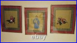 Antique Vintage Lot 3 Chinese Painting Silk Philosopher Men Signed Stamp