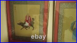 Antique Vintage Lot 3 Chinese Painting Silk Philosopher Men Signed Stamp