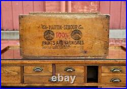 Antique Vintage Martin Senour Paint Varnish Wood Crate Box Advertising Sign