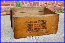Antique Vintage Martin Senour Paint Varnish Wood Crate Box Advertising Sign