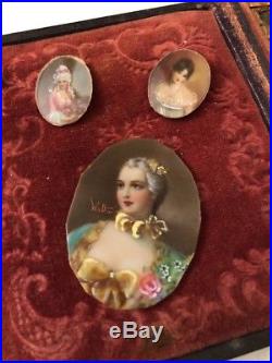 Antique Vintage Miniature Portraits Hand Painted Signed X3 Stunning For Lockets