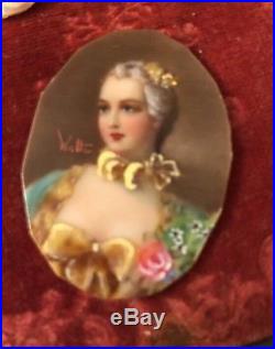 Antique Vintage Miniature Portraits Hand Painted Signed X3 Stunning For Lockets