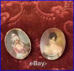 Antique Vintage Miniature Portraits Hand Painted Signed X3 Stunning For Lockets