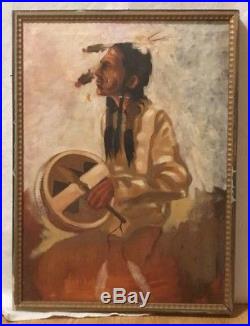 Antique Vintage Native American Indian Oil Painting Signed