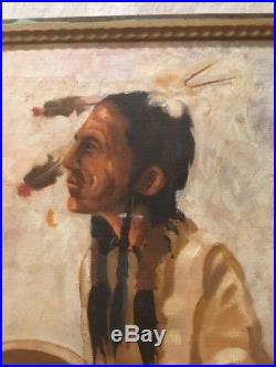 Antique Vintage Native American Indian Oil Painting Signed