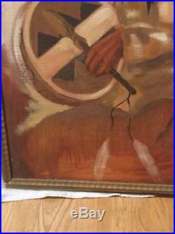 Antique Vintage Native American Indian Oil Painting Signed