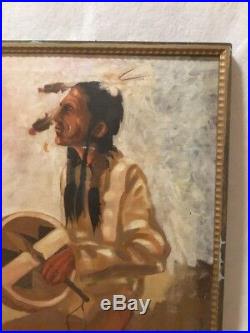 Antique Vintage Native American Indian Oil Painting Signed