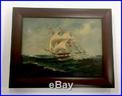 Antique Vintage Nautical Oil Painting Clipper Ship Sailing Ocean Signed A Nelke