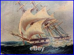 Antique Vintage Nautical Oil Painting Clipper Ship Sailing Ocean Signed A Nelke