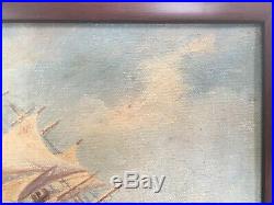 Antique Vintage Nautical Oil Painting Clipper Ship Sailing Ocean Signed A Nelke