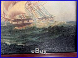 Antique Vintage Nautical Oil Painting Clipper Ship Sailing Ocean Signed A Nelke