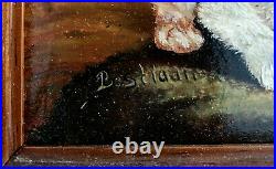 Antique Vintage Oil Painting Cats Kittens Playing in a Interior Scene Signed Art