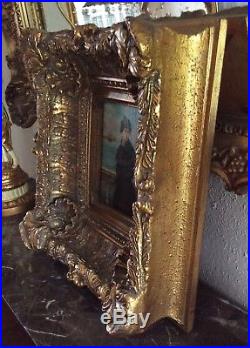 Antique Vintage Oil Painting Portrait of a French Woman In Harbor Signed Framed