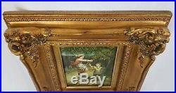 Antique Vintage Oil Painting boy pushing girl on swing Signed Framed