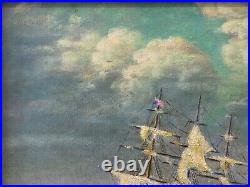 Antique Vintage Old WPA Nautical Sailor Seascape Oil Painting, Signed'40s