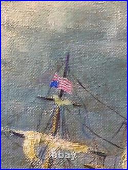 Antique Vintage Old WPA Nautical Sailor Seascape Oil Painting, Signed'40s